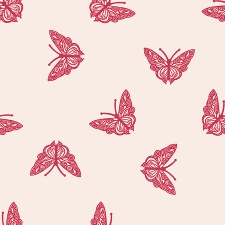 Retro butterfly seamless pattern. 70s style ecological insect garden wildlife wallpaper. Earthy decorative lepidoptera tile.のイラスト素材
