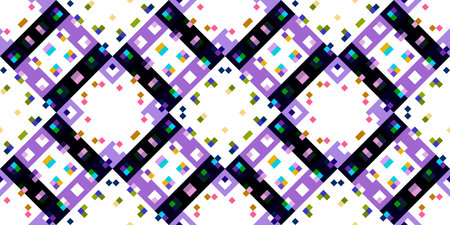 Retro geometric pixel pattern. Playful fun kaleidoscopic pink wallpaper. Colorful summer vintage geo...
