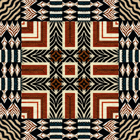 African kente cloth patchwork effect pattern. Seamless geometric quilt fabric all over background....