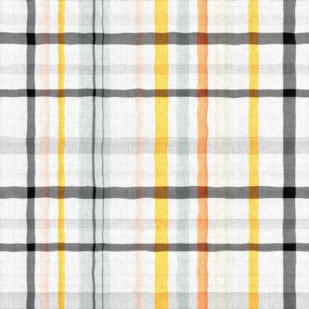 Woven tartan in spring color cloth plaid background pattern. Traditional checkered home decor linen cloth texture effect. Seamless soft furnishing fabric. Variegated melange weave all over print.の写真素材