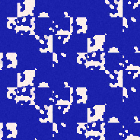 Faded electric blue glitch geo washed effect seamless pattern. Indigo dye grungy blotched distress...