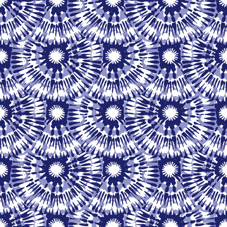 Indigo blue Japanese dot block print effect pattern. Seamless hand made vector design for fabric batik background and faded fashion repeat.のイラスト素材
