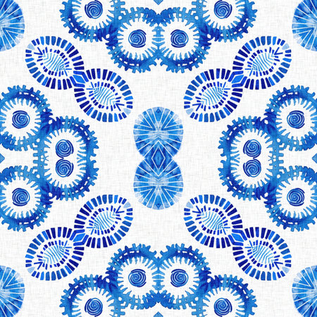 Indigo blue tie-dye handmade textile seamless pattern. Asian style abstract blotched dyed effect print.の写真素材