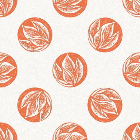 Peach fuzz botanical leaf foliage texture background with color of the year two tone linen fabric effect. Soft fresh modern woodland cottagecore design, wallpaper and on trend repeat tile textures.の写真素材
