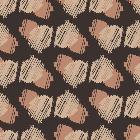 Tribal ethnic camouflage abstract pattern design in fall color trend. Seamless rustic surface texture with neutral tone handwork mark making shapes.のイラスト素材