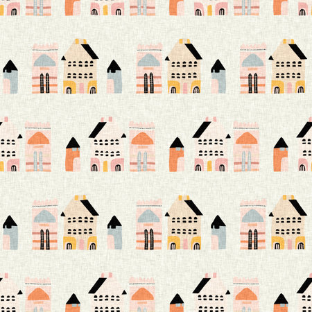 Midcentury modern house endless pattern. Organic summer gender neutral 70s matisse wallpaper.の写真素材