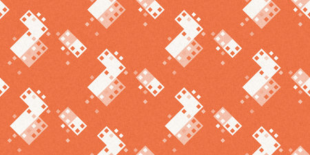 Simple glitch geometric seamless abstract border with playful woven peach color. Bright whimsical...