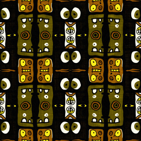 Modern tribal shape mud cloth effect seamless pattern. Stylized Shape doodle in khaki brown color...