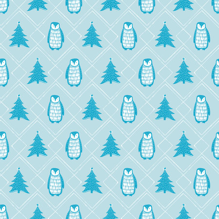 Cute winter penguin icon pattern for seasonal whimsical graphic designs. Hand drawn nordic animal...