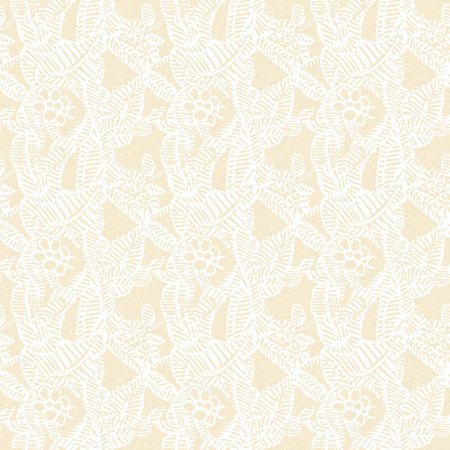 Modern white on cream lace effect wedding background texture. Soft tonal linen openwork block print with subtle hand drawn lattice damask printed fabric backdrop.の写真素材