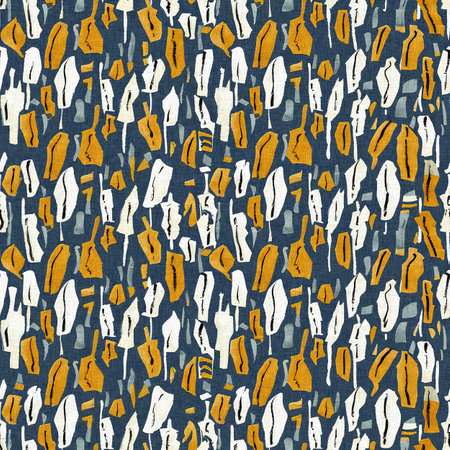 Modern printed fabric wildflower blockprint pattern with linen fabric textures. Stylized hand drawn boho dark florals for decorative design elements in repeatable background tile.の写真素材