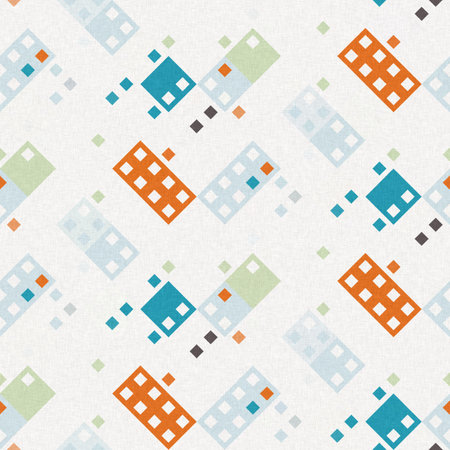 Simple glitch geometric seamless abstract pattern with playful woven summer color. Bright whimsical gender neutral bold irregular shape textile Cotton effect background.の写真素材
