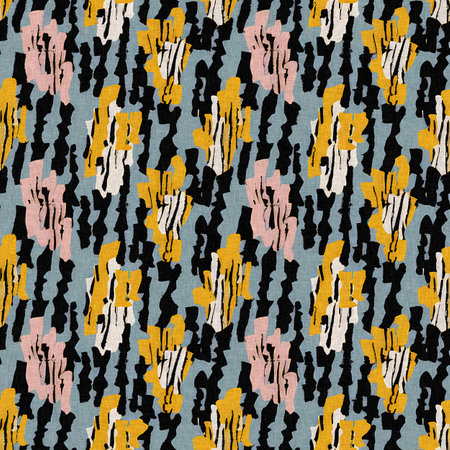 Modern printed fabric wildflower blockprint pattern with linen fabric textures. Stylized hand drawn boho dark florals for decorative design elements in repeatable background tile.の写真素材