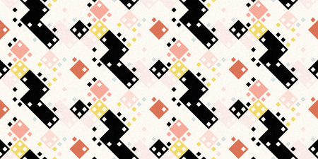 Simple glitch geometric seamless abstract banner with playful woven summer color. Bright whimsical...