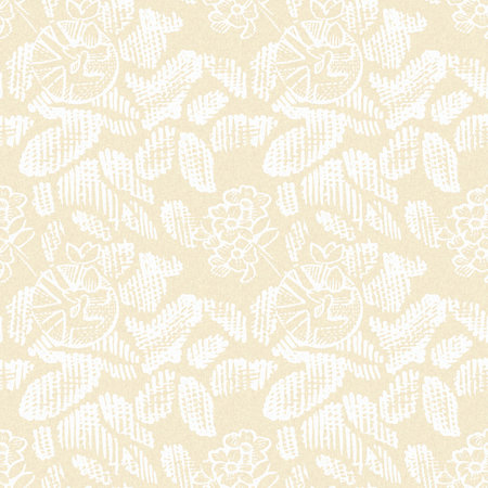 Modern white on cream lace effect wedding background texture. Soft tonal linen openwork block print with subtle hand drawn lattice damask printed fabric backdrop.の写真素材