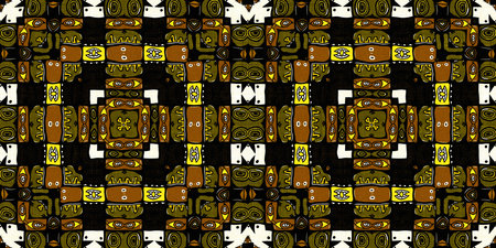 Modern tribal shape mud cloth border effect seamless pattern. Stylized shape doodle in khaki brown...