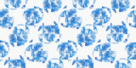 Japanese indigo geometric seamless border. Irregular washed batik hand drawn textile for blue white banner.の写真素材