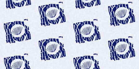 Japanese indigo geometric seamless border. Irregular washed batik hand drawn textile for blue white...
