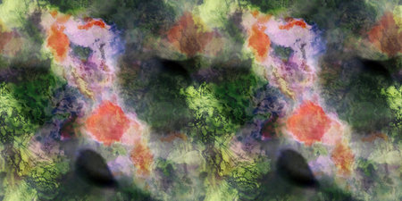 Multicolour space dyed marble seamless border art Endless edging texture background. Vivid mottled marl effect ombre home decor design. For tie dye and surface fashion ribbon trim.の写真素材