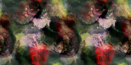 Multicolour space dyed marble seamless border art Endless edging texture background. Vivid mottled marl effect ombre home decor design. For tie dye and surface fashion ribbon trim.の写真素材