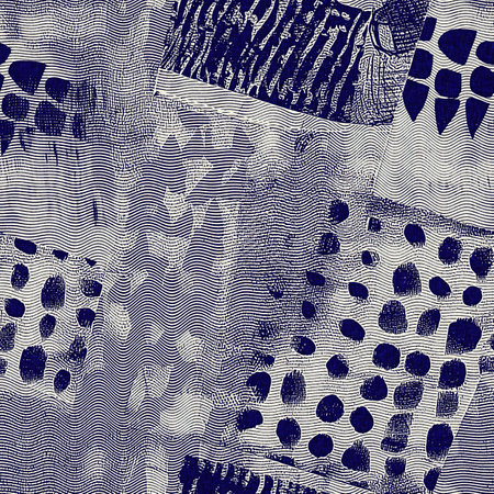 Seamless indigo blue woven grunge dye pattern. Irregular boro effect dye washed out resist background. Block print woven style for trendy vintage fabric textures.の写真素材