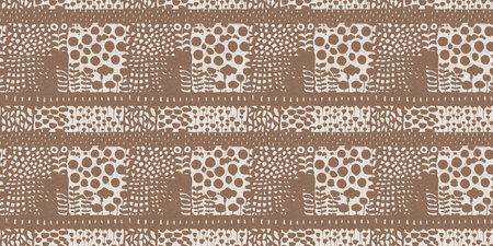 Calm scribble shape minimal shape seamless border pattern. Gender neutral baby nursery natural brown linen banner background. Scandi style sketch doodle wash tape edging trim.の写真素材