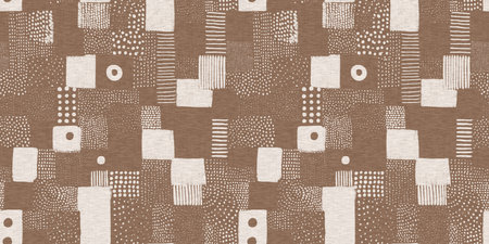 Calm scribble shape minimal shape seamless border pattern. Gender neutral baby nursery natural brown linen banner background. Scandi style sketch doodle wash tape edging trim.の写真素材