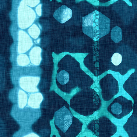 Abstract indigo blue batik dye seamless pattern, Organic bleed effect dyed wash background.の写真素材
