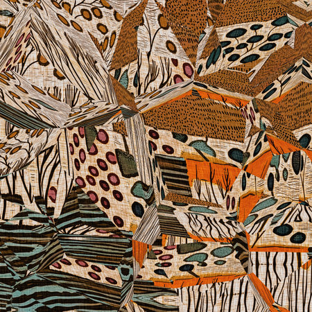 Autumnal brown patched cozy seamless pattern. Patchwork style fabric effect with floral design for...