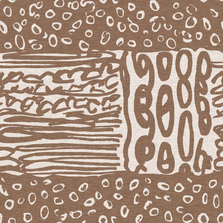 Calm scribble shape minimal shape seamless pattern. Gender neutral baby nursery natural brown linen decor background. Scandi style sketch doodle wallpaper in decorative kid fashion swatch.の写真素材