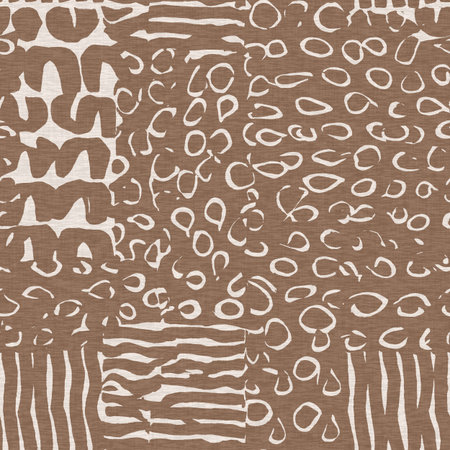 Calm scribble shape minimal shape seamless pattern. Gender neutral baby nursery natural brown linen decor background. Scandi style sketch doodle wallpaper in decorative kid fashion swatch.の写真素材