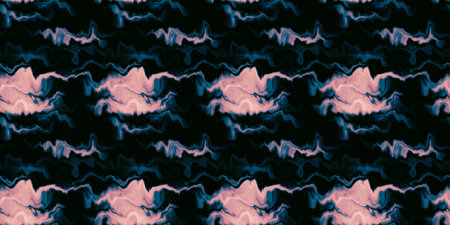 Moody ombre blur tie dye effect seamless border pattern. Wavy liquid paint flow banner edging background in bold style. Striped wash tape texture for continuous design.の写真素材