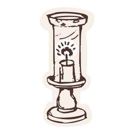 Lit church candle clip art for first baptism bible study . Hand drawn faith based religion clip art for religious christian illustration cover motifのイラスト素材