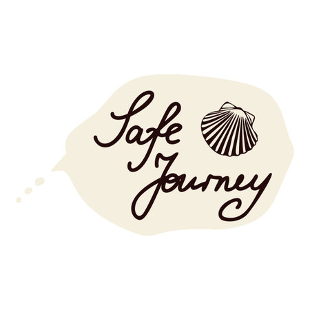 Hand written Safe Journeypilgrims way sign. Black and white vector pilgrimage friendly european english greeting phrase for Camino trail, welsh hike, canterbury way.のイラスト素材