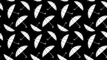 Abstract background white umbrellas on black, seamless pattern, texture for design, vector flat...