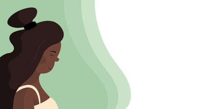 Profile portrait of a young and beautiful black woman. Banner concept for clinic, hospital, medical center, perinatal center, maternity hospital. An article or poster about self-care, women's health.のイラスト素材