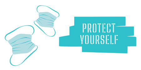 Protect yourself inscription. Banner design for billboard about virus. Global problem of world...