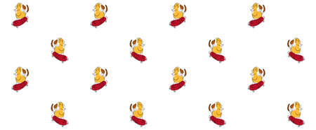 Kids clothes colorful print. Baby bedroom wallpaper seamless pattern. Funny dachshund on skate. Cool print for t-shirt, smartphone cover, notebook. Cute Doggy background. Pet shop banner. Yellow dog.のイラスト素材