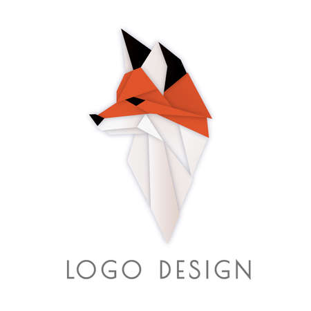 Origami foxy logotype. Animalistic stylish logo for business, project, company. Geometrical polygonal fox head. Clipart, element, object for design of emblem, label, sign. Animal mascot for brandingの写真素材