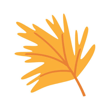 Yellow fallen leaf. Autumn clipart for Halloween, Thanksgiving, harvest day, seasonal festival. Cute cartoon flat icon. Autumnal item, object, element for card, poster, banner, sign, logo, packaging.のイラスト素材