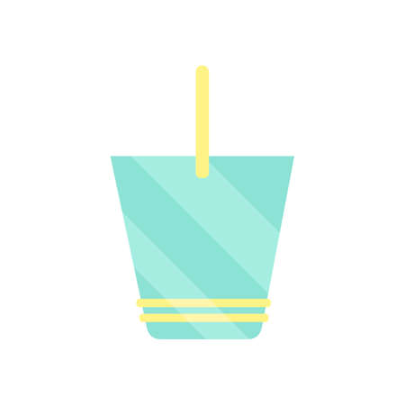 Bright flat icon of baby bucket for playing in sand. Summer item for beach holiday with children. Simple element, clipart for design of signboard, banner, poster. Object for toddlers development book.のイラスト素材