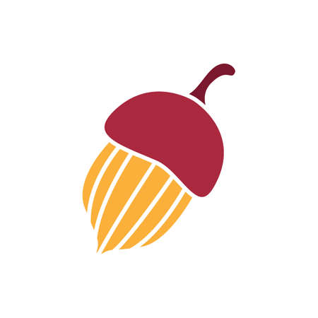 Cartoon flat icon with autumn acorn. Autumnal item. Object for design for harvest day, Thanksgiving, Halloween.のイラスト素材