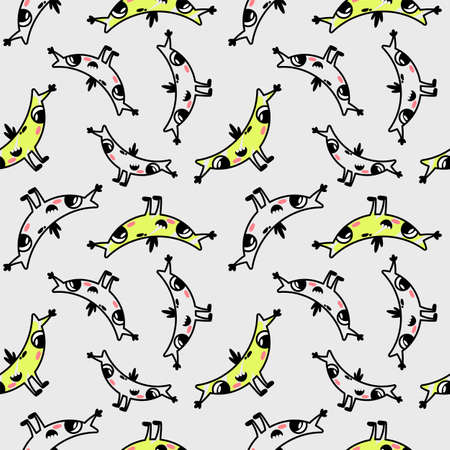 Cool seamless pattern with cartoon banana monsters. Print for children's clothes, baby textiles, notebook covers, boy's room wallpaper, kids bedding, wrapping paper.のイラスト素材