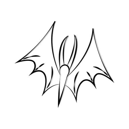 Black and white doodle bat icon. Autumn linear isolated element. Clipart for Halloween design.のイラスト素材