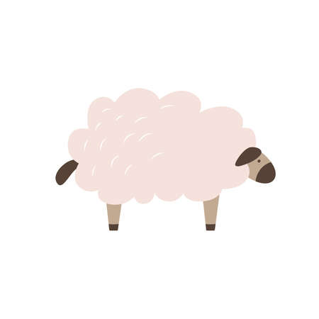 Funny cartoon doodle lamb. cute farm animals. Wool cattle. Raising sheep on the ranch. Simple flat icon for children's encyclopedias, educational games, baby clothes prints. Livestock and rural life.のイラスト素材