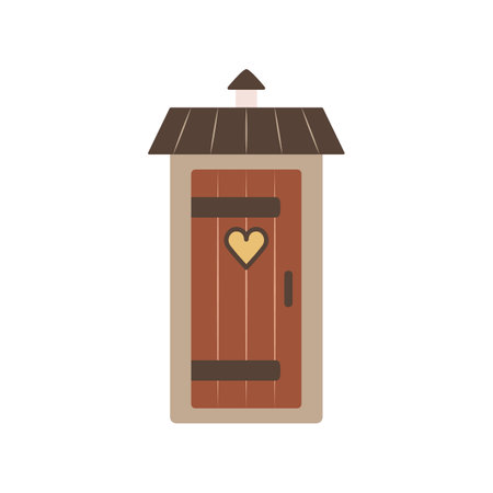 Village toilet. Cartoon object of the farm. Object of rural life. Wooden outdoor cabin. Simple cute flat icon. Clipart, element for design of the game map.のイラスト素材