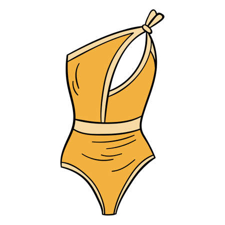 Beach one-piece swimsuit in boho style. Summer essentials. Item for vacations and travels. Clipart for design of holiday products.のイラスト素材