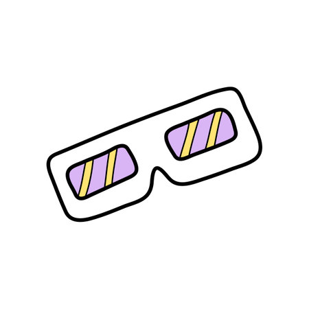 Doodle cinema glasses illustration in vector. Hand drawn movie item. 3d glasses doodle icon. Object for movie night.のイラスト素材