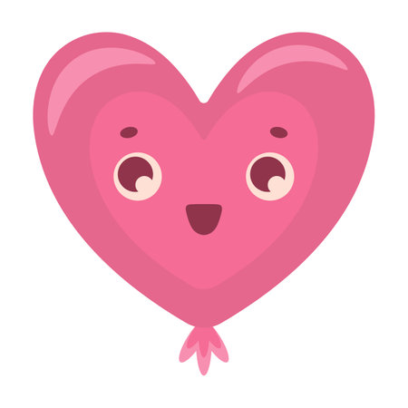 Kawaii heart shaped balloon. Happy Valentine's Day character. Funny design element for greeting cards, stickers, product packaging, children's prints on clothes.のイラスト素材