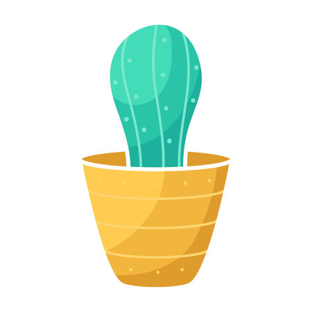 Cartoon cute cactus. Indoor plant in a pot. Simple minimalistic flat illustration for sticker design, seed packaging, flower shop logo. Beautiful clipart for printsのイラスト素材